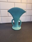 Van Briggle Fan-Shaped, Two-Handled Vintage Blue Vase