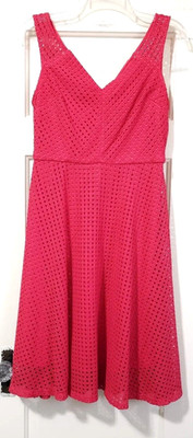 FLASH SALE London Times Fit & Flare Dress 4 Small Fuchsia Pink Eyelet Lace Lined