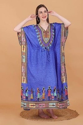 Women's Long Kaftan Kimono Tunic Maxi Dress Printed Caftan Beach Cover Up
