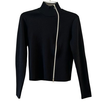 Black Long Sleeve Tailored Sleek Asymmetrical Full Silver Zip Sweater Mexx Large