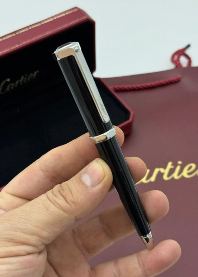 Cartier Santos-Dumont Ballpoint Pen 2025 – Black & Silver Luxury
