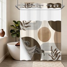 Brown Hookless Shower Curtain with Snap in Liner 71x74 in 2 in 1 No Hook