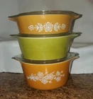 Vintage Pyrex Butterfly Gold & Olive Green Verde Round Casserole with Lid 1972