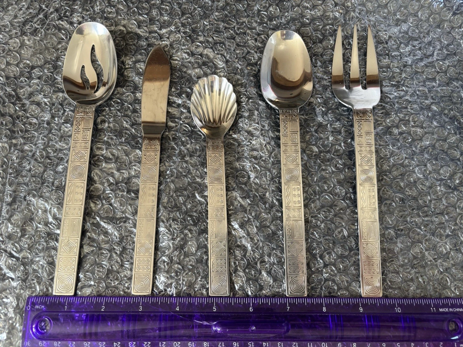 JCP 5pc Stainless AZTEC Flatware Serving Pieces Fork Spoon Knife
