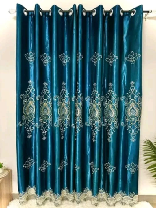 Rideaux Satin Brodé Bleu - Photo 2/4