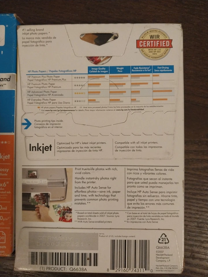 2 HP Advanced/Premiun Photo Paper Inkjet Glossy 4x6" 100 Sheets NIB - Image 4 of 4