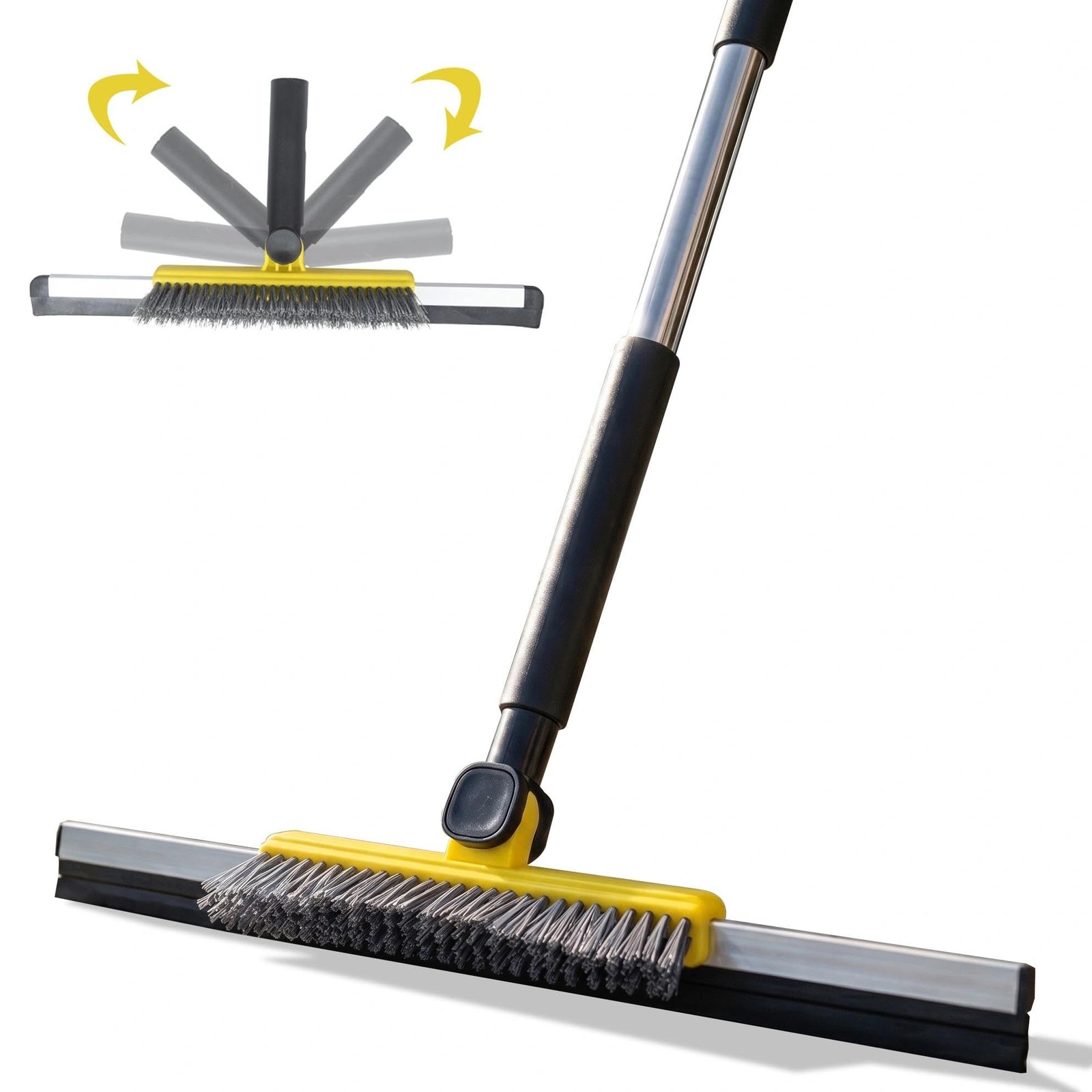 Floor Squeegee Broom, Long Handle Rubber Water Wiper Mop for Concrete Floor | 2-in-1 Floor Squeegee Brush - Image 2