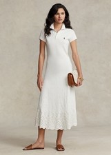 Polo Ralph Lauren Broderie-Detail White Midi Dress, Size Medium, EUC