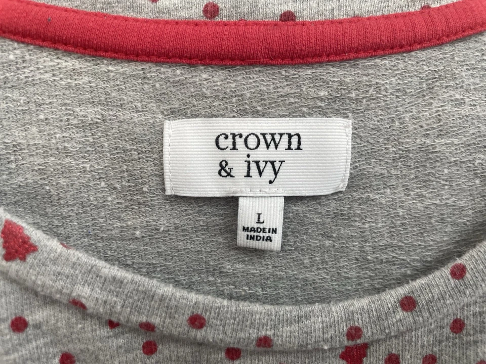 crown & ivy Women's Shiny Polka Dot Ruffle Cotton Long Sleeve Nightgown Gray L - Image 2 of 4