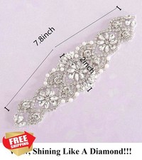 Bridal Rhinestone Belt, Crystal Pearl Wedding Sash Bead Trim