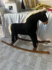 Pier 1 Rocking Horse Vintage Black Beauty Plush Wooden Rocker xTall