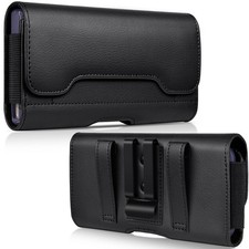 ACCKUO Leather Phone Holster with Strong Metal Belt Clip and X-Large, Black