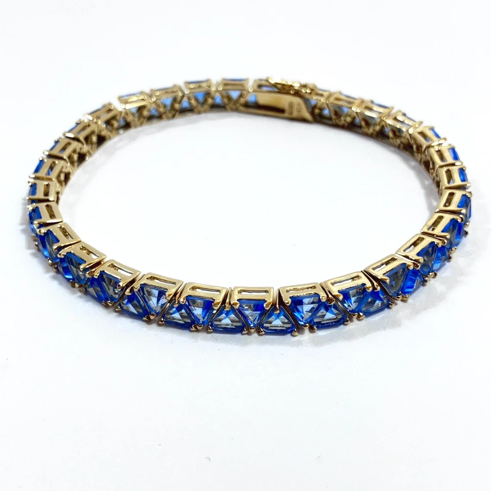 Brazalete Tenis Suzanne Somers Plata Esterlina Tono Oro Circonita Azul 7.2" con Caja Foto 2 de 4