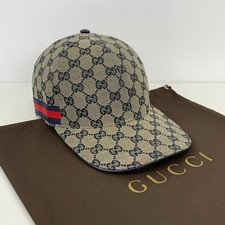 Gucci GG Monogram Web Stripe Canvas Baseball Cap Head Hat Gray Size M