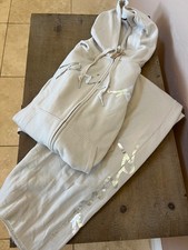 NWT Victoria's Secret Pink Zip-up Hoodie Sweatpants Set Ivory Beige Logo LARGE