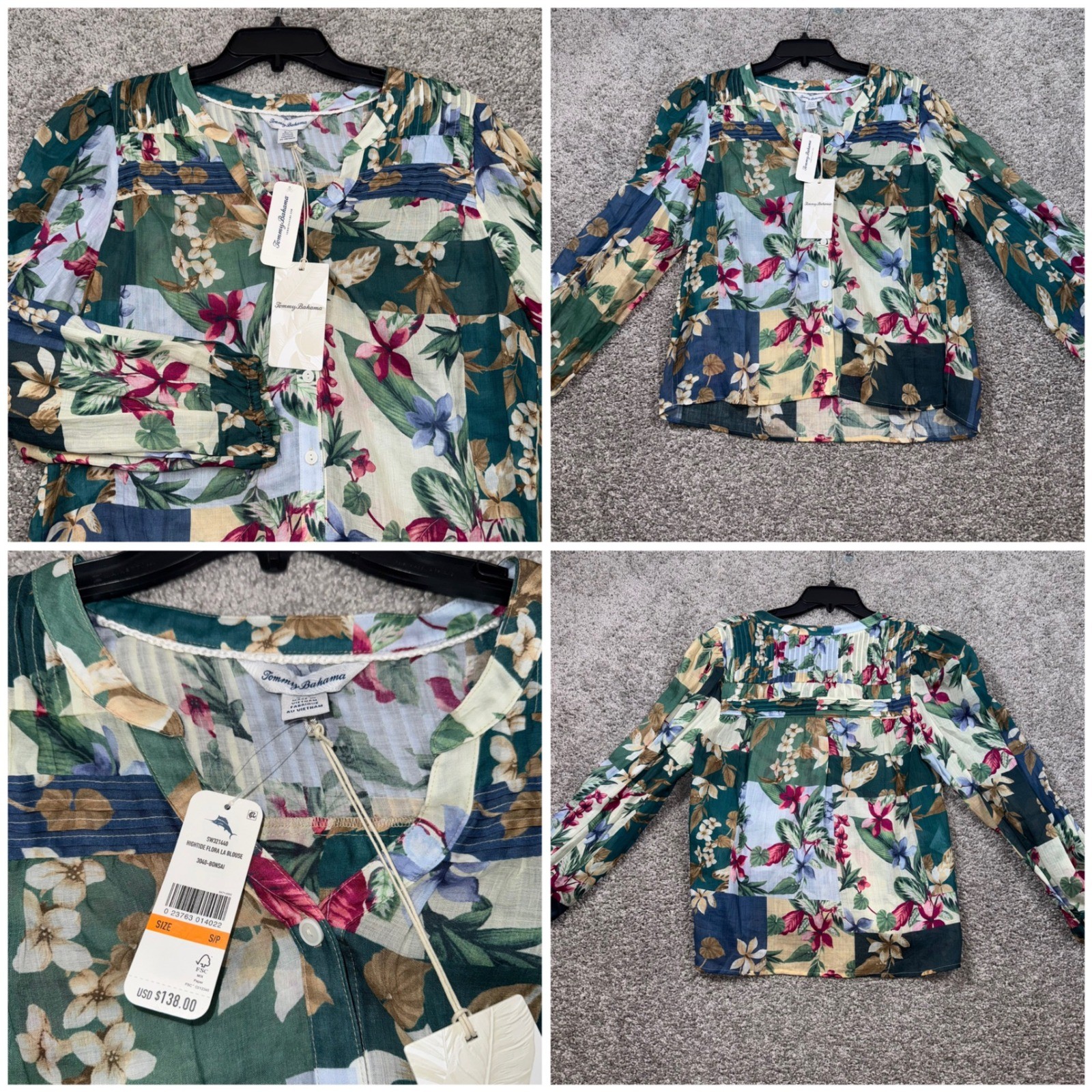 Tommy Bahama Hightide Flora La Blouse Womens Floral Bonsai Green Sz Small NEW