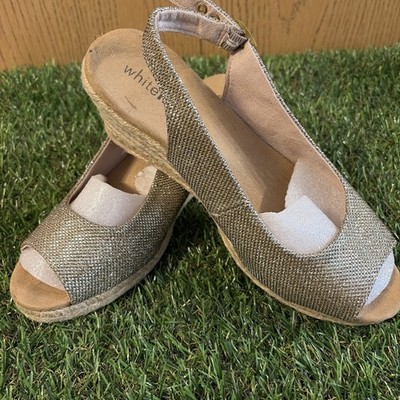 White Mountain Espadrille Wedge Peep Toe Slingback Metallic Glitter Size 8.5
