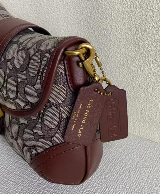 Coach Leather Soho Bag Signature Jacquard Shoulder Bag Brass/Oak Maple CJ814 NWT