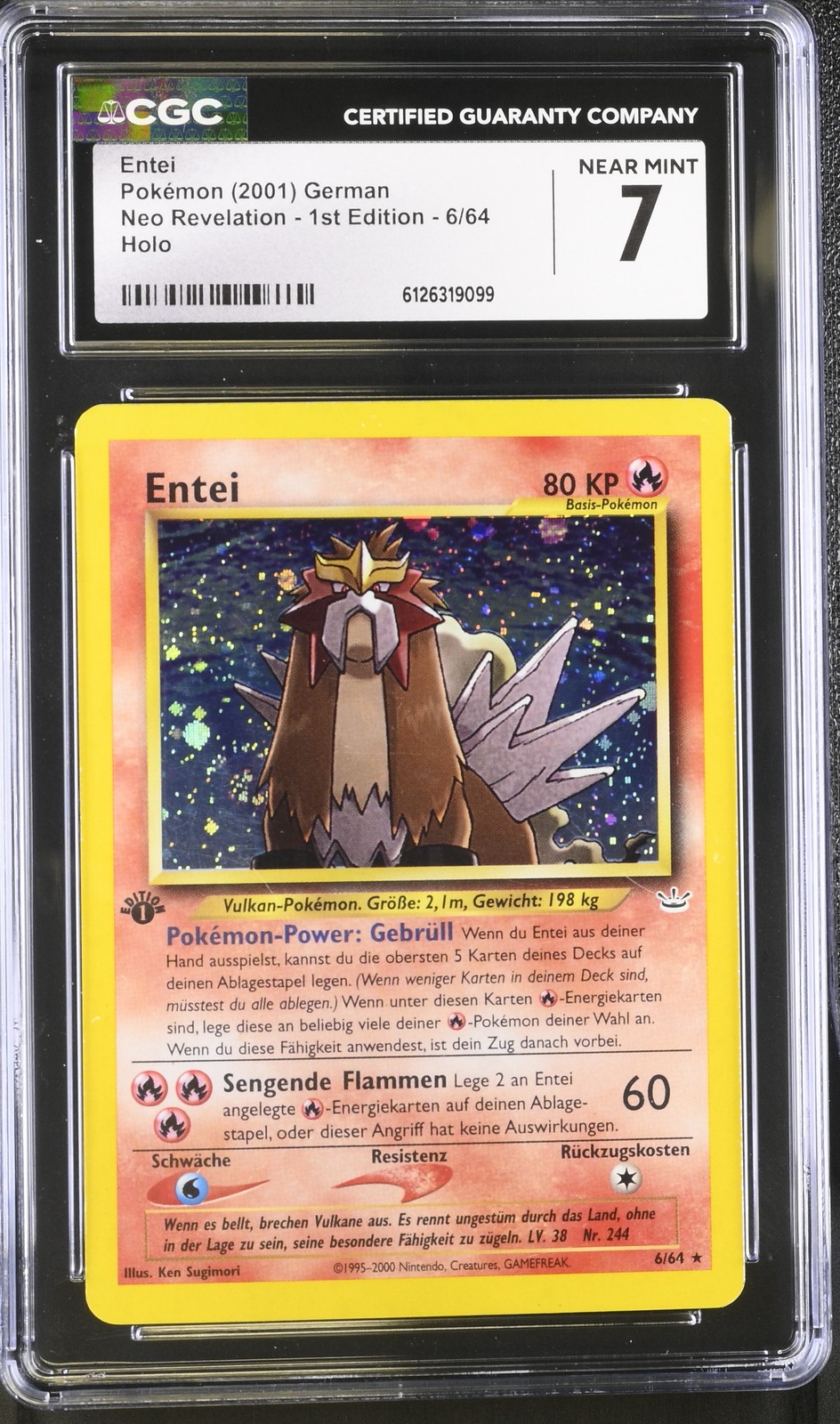 CGC 7 GERMAN Entei Neo Revelation 1st Edition 6/64 Holo Pokemon Card