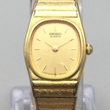 Vintage Seiko Womens Watch 16mm Gold Dial Gold Tone 2P20-5A29 New Battery 6.25"