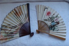Vintage Wooden Paper Hand Fan Fold Up Floral Chinese