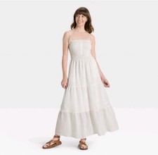 Women's Button-Front Smocked Maxi Sundress - Universal Thread White M
