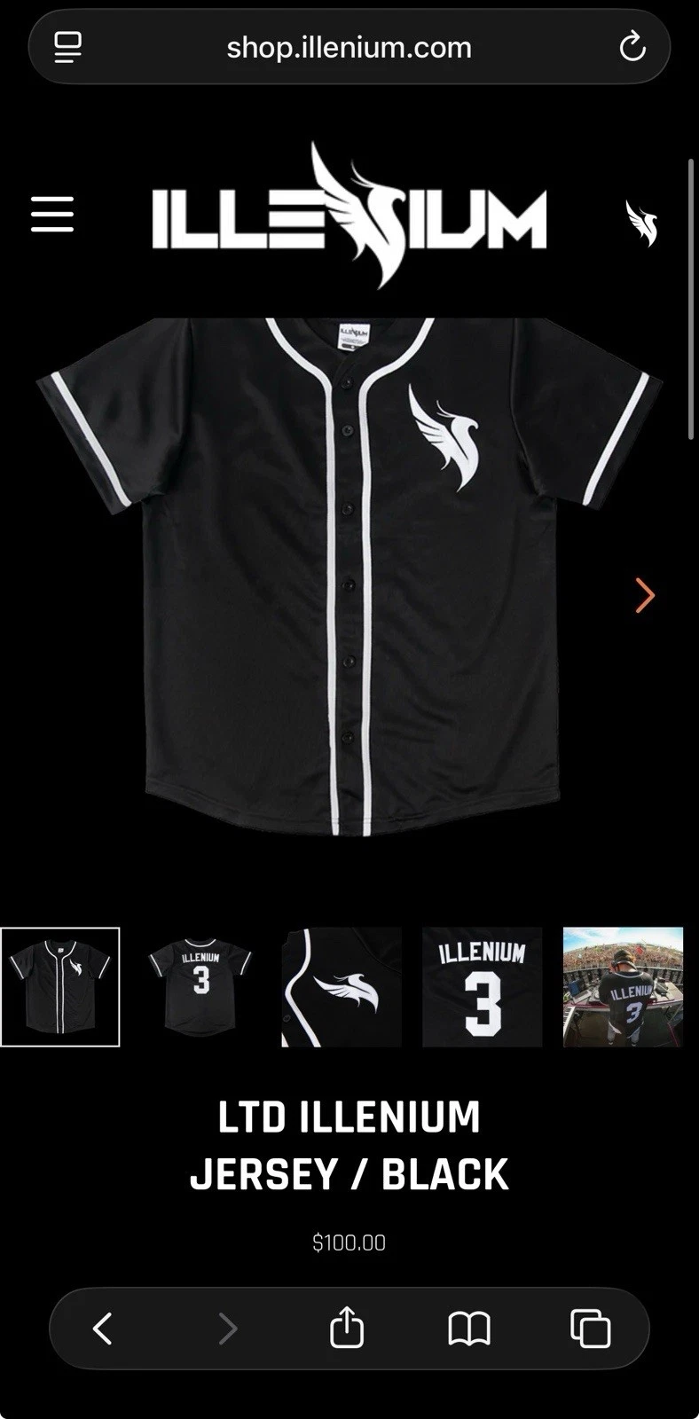 Msrp $100 Rare Illenium Baseball Jersey Black