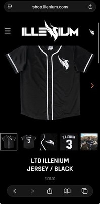 MSRP $100 RARE Illenium Baseball Jersey EDM Black XL Official 