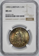1890 Great Britain 1/2C Half Crown NGC MS 64 Amethyst Toning
