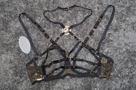 Bordelle Selene Ouvert Open Bra black gold star embroidery NWT S Small