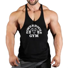 Men Tank Tops Sleeveless Y-Back Shirts Gym Stringer Bodybuilding Fitness Vest