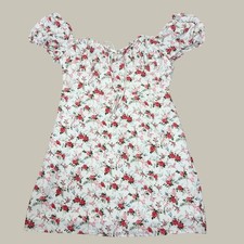 SHEIN Womens Floral Print Smocked Babydoll Dress L White Cottagecore Milkmaid
