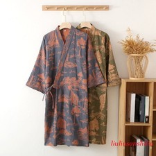 Men Cotton Kimono Robe Bathrobe Floral Yukata Brocade Ethnic Gown Pajamas