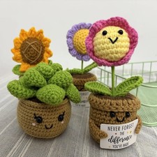 Crochet Flower Plant Pot Desk Decor Handmade Knitted Positive Gift Ornament UK