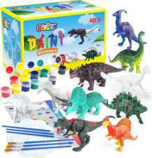 Kids Arts Crafts Set Dinosaur Toy Painting Kit - 10 Dinosaur Figurines, Decorate