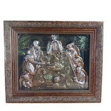 Caja de sombras 3D enmarcada de colección arte en hojalata "comida familiar" decoración en tono cobre