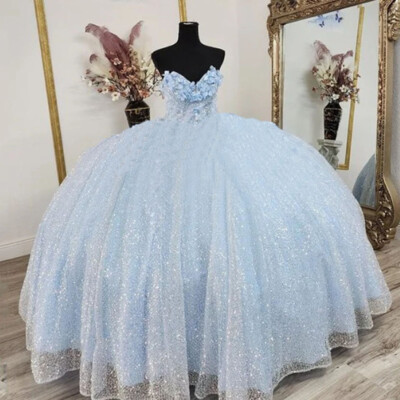 light blue butterfly quince dress