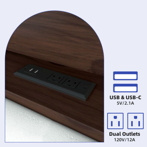 Full Size Bed Frame w/ Upholstered Headboard Storage LED Lights & Power Outlets - Picture 3 of 12