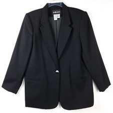 Sag Harbor Womens Wool Boxy Blazer Tweed Jacket Coat Size 14 Black VTG 80s 90s