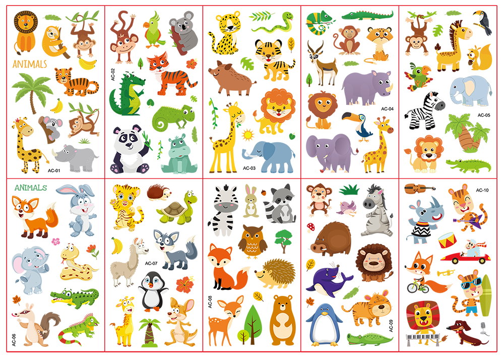 10 X Kids Animal Temporary Waterproof Tattoos Stickers Removable US eBay
