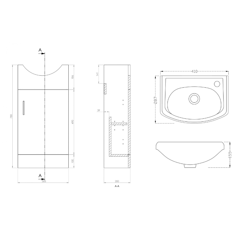 Bathroom Vanity Unit & Sink Basin 420mm Storage Cloakroom Anthracite