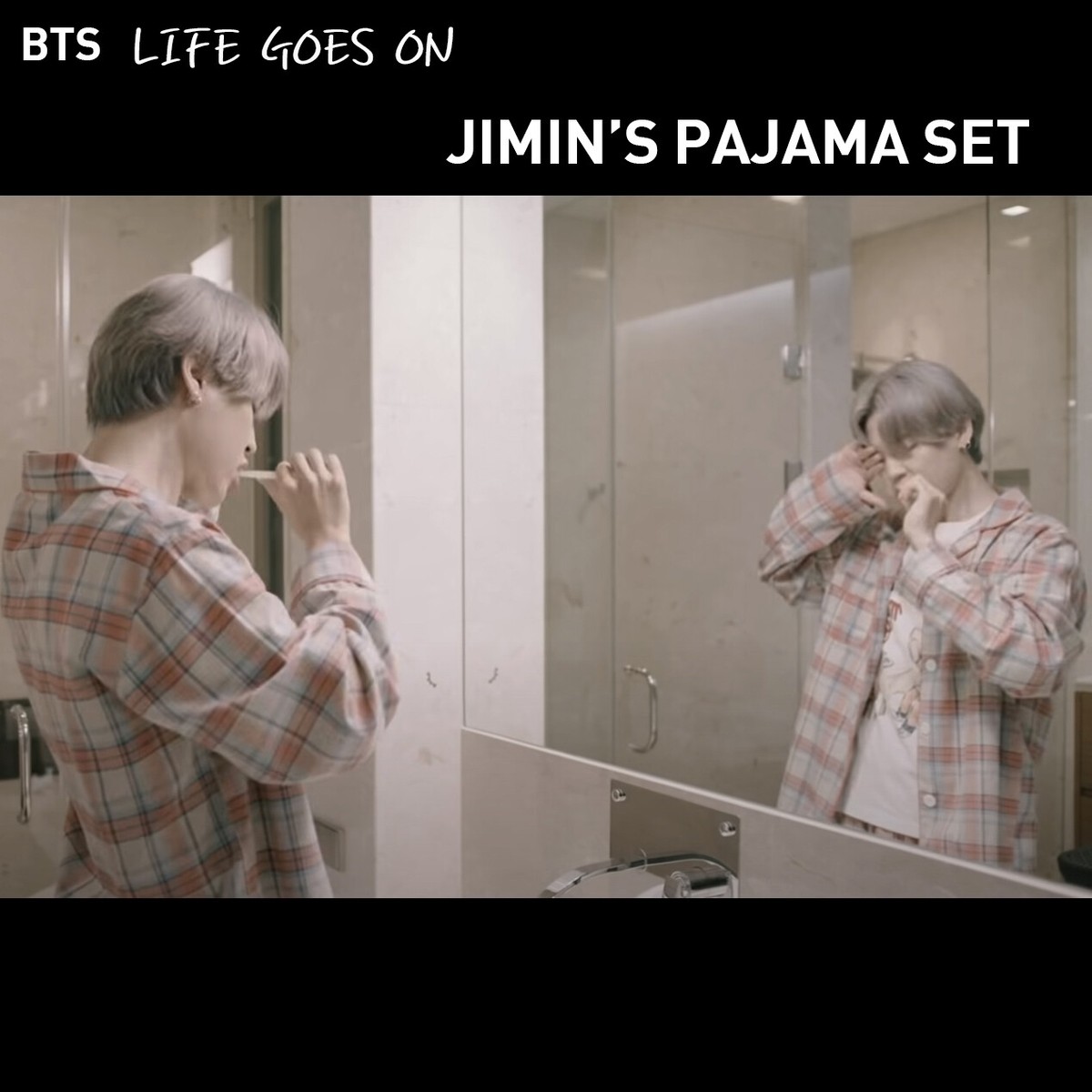 KPOP Life Goes On BTS Jimin Coral Plaid Pajama Set 100% Cotton+