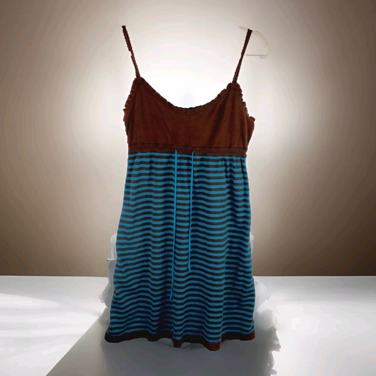 Vtv Roxy Babydoll Y2K Knit Dress Size M Brown & Turquoise Spaghetti Strap