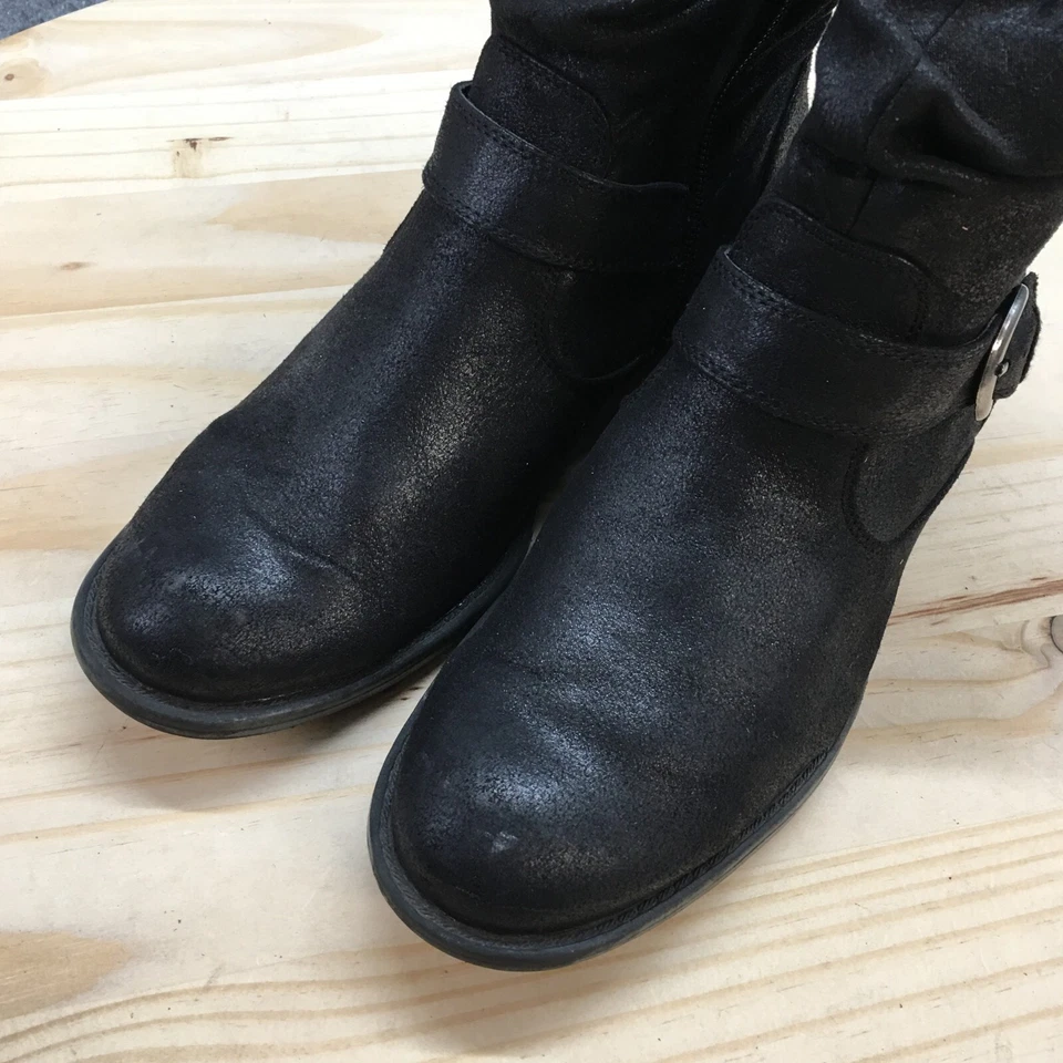 Yuu Botas Mujer 7.5 M Botín de Montar Cuero Negro Punta Redonda Cremallera Cubana Foto 4 de 4