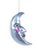 Cody Foster Blue Crescent Man In Moon Glass Ornament Retro Christmas Decor