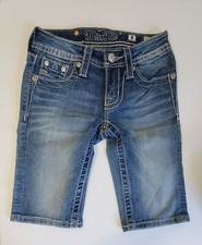 Miss Me Little Girls Denim Embellished Fleur de Lis Bermuda Shorts Sz 8 - NWOT