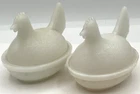 Vintage Lot of Two SMALL Milk Glass Hen on Nest Trinket Candy Dish Farmhouse