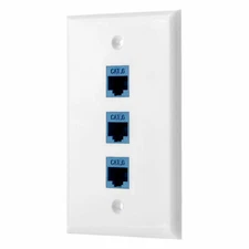 Ethernet Wall Plate CAT6 3-Port Single Gang Keystone Network Female to Female