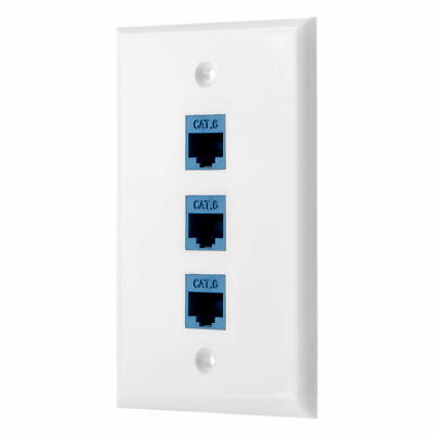 Ethernet Wall Plate CAT6 3-Port Single Gang Keystone Network Female to Female