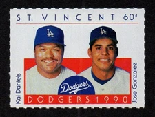 ST. VINCENT, SCOTT # 1344-D, MNH BASEBALL PLAYERS KAL DANIELS & JOSE GONZALES